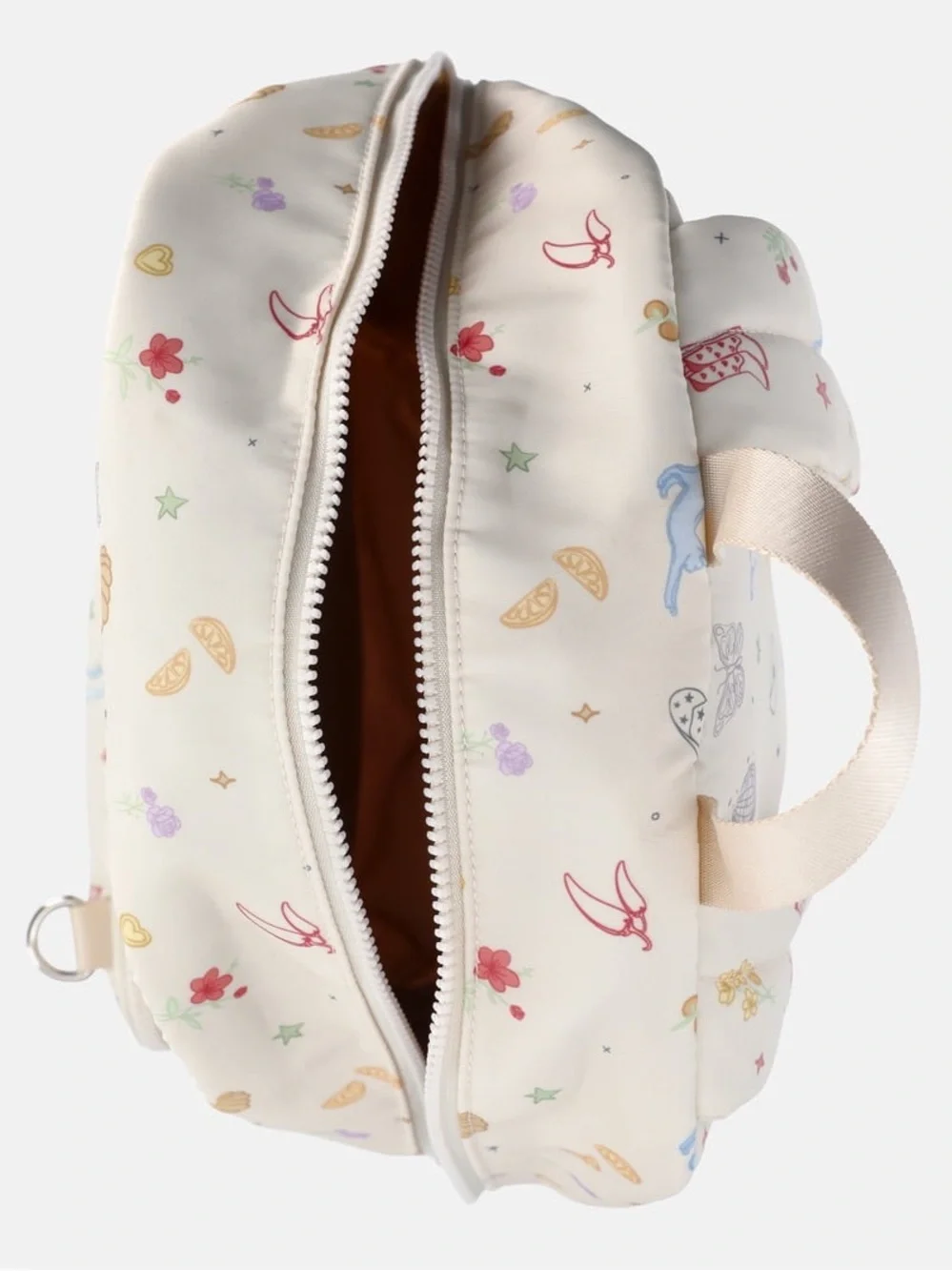 Girls' School Backpack with Icons Pattern and Detachable Pouch Off White W